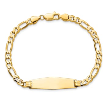 14k Yellow Gold Soft Diamond Shape Flat Figaro Link ID Bracelet