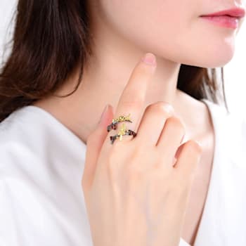 Garnet Black Rhodium Over and 14K Gold Over Sterling Silver Robin Ring