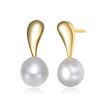Freshwater Pearl Stud Earrings In 14K Gold Over Sterling Silver