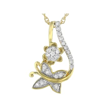 White Diamond 14k Yellow Gold Over Sterling Silver Pendant with Chain 0.15ctw