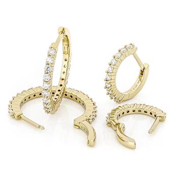 Lab-Grown Diamond Huggie and Hoop Earring Set in 14K Gold Over Sterling Silver