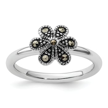 Rhodium Over Sterling Silver Stackable Expressions Marcasite Scalloped Ring