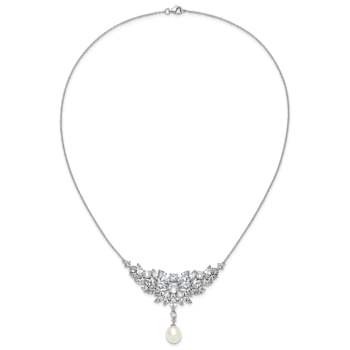 Rhodium Over Sterling Silver Fancy Freshwater Cultured Pearl and Cubic
Zirconia Necklace