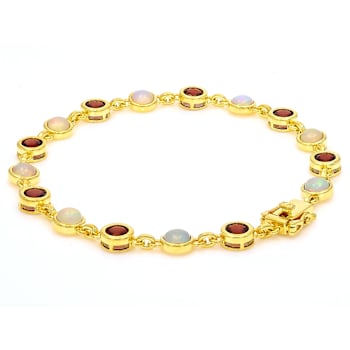 Opal And Garnet Tennis Bracelet In 18K Gold Over Sterling Silver 6.14ctw