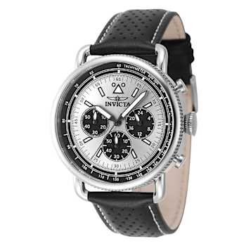 Invicta Speedway 44mm White Dial Black Leather Strap Quartz Watch
