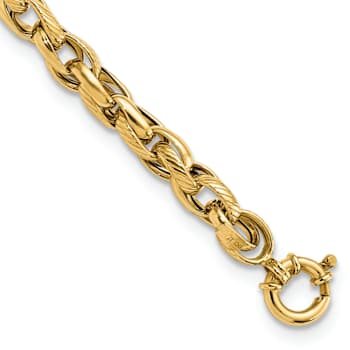 14k Yellow Gold 7.31mm Polished and Textured Link Bracelet