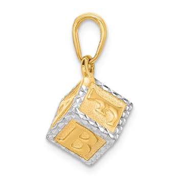 14k Two-tone Gold 3D Diamond-Cut, Brushed Baby Letter Block Pendant
