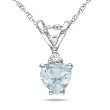 Aquamarine & Diamond 10K White Gold Pendant With Chain 0.37ctw