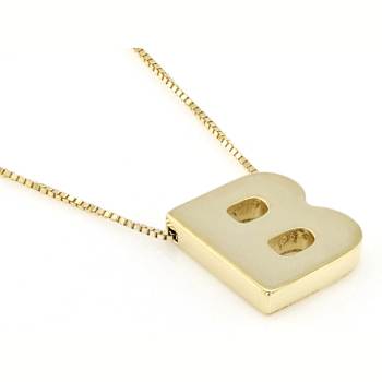 Block Letter B Initial Necklace In 10K Yellow Gold