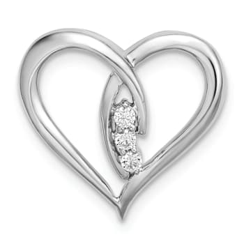 Rhodium Over 14k White Gold Diamond Polished Heart Chain Slide Pendant