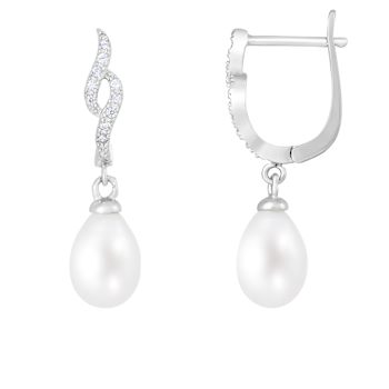 7-8mm White Cultured Freshwater Pearl and Cubic Zirconia Rhodium Over
Sterling Silver Earrings