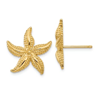 14K Yellow Gold Textured Starfish Stud Earrings