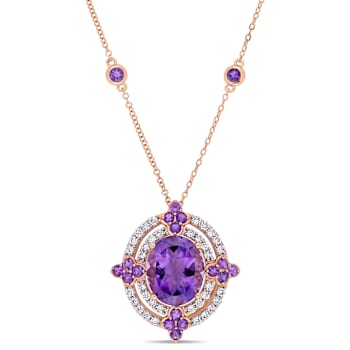 African Amethyst and Diamond 14K Rose Gold Halo Necklace 5.50ctw