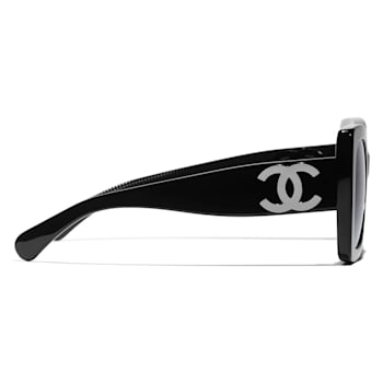 Chanel Black Frame with Large "CC" Silver Logo / Gray Lens Sunglasses