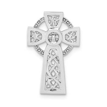 Rhodium Over 14k White Gold Polished and Textured Celtic Cross Slide Pendant