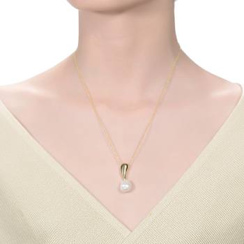 Freshwater Pearl Teardrop Pendant Necklace In 14K Gold Over Sterling Silver