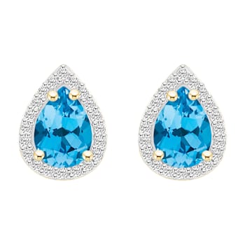 7x5mm Pear Shape Blue Topaz And Created White Sapphire 10k Yellow Gold
Halo Stud Earrings