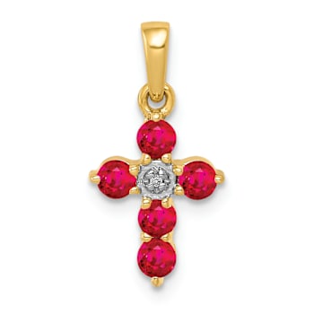 10k Yellow Gold and Rhodium Over 10k Yellow Gold 0.3 cttw Ruby and
Diamond Cross Pendant