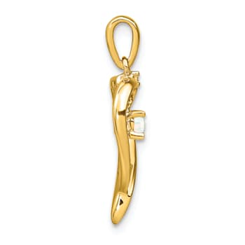 14k Yellow Gold Lab Created Opal and Diamond Heart Pendant