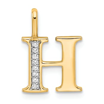14K Yellow Gold Diamond Letter H Initial Pendant