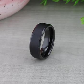 ELISE Black Tungsten Ring with Polished Beveled Edges and Brush Finished
Center 8mm