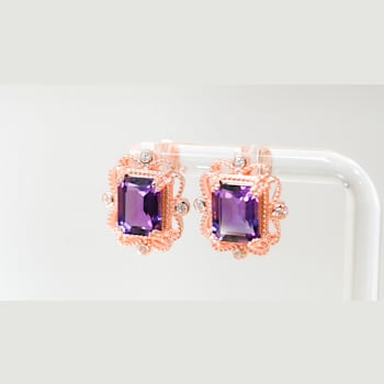 Amethyst and CZ 4.51 Ctw Octagon 18K Rose Gold Over Sterling Silver
Center Design Earrings Jewelry