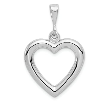 Rhodium Over 14k White Gold 3D Solid Polished Heart Pendant