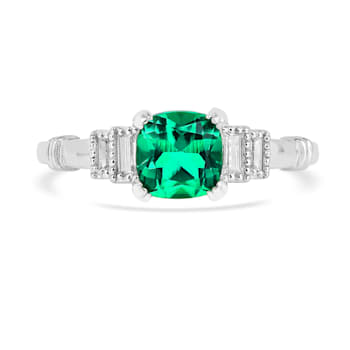 Green Lab Created Emerald and Moissanite Rhodium Over Sterling Silver
Center Design Ring