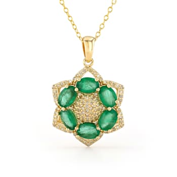 Emerald and Diamond 18K Yellow Gold over Sterling Silver Pendant 2.71ctw