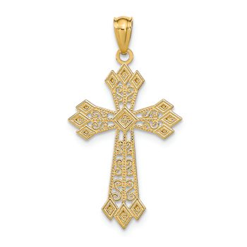 14k Yellow Gold Diamond-Cut Polished Filigree Cross Pendant