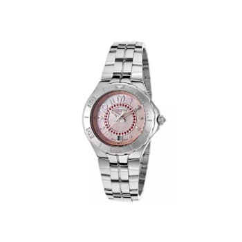 TechnoMarine Stainless Steel Pink Mother of Pearl Crystal Accent Women's Watch