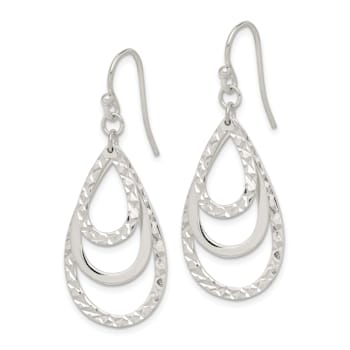Sterling Silver Polished and Diamond-cut Triple Teardrop Dangle Earrings