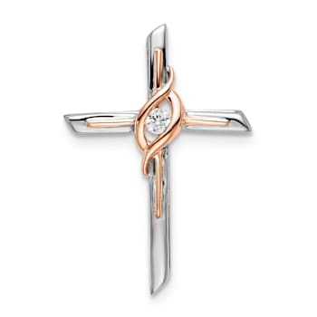 14K White and Rose Gold Diamond Cross Chain Slide