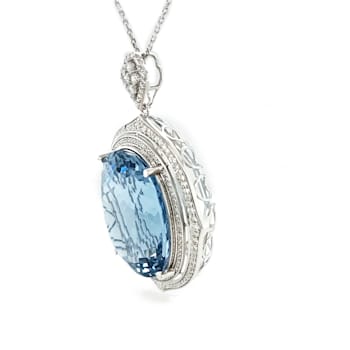 75.20 Ctw Aquamarine and 1.66 Ctw Diamond Pendant in 14K WG