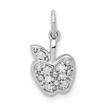 Rhodium Over 14k White Gold Diamond Apple Charm