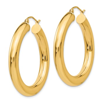 14k Yellow Gold 1 3/8" Polished Tube Hoop Earrings