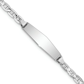 Rhodium Over 14k White Gold Soft Diamond Shape Mariner Link ID Bracelet