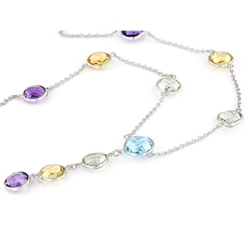 17ctw Round Shape Multi Gem Stone Sterling Silver Necklaces