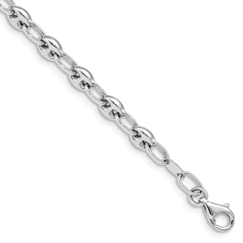 Rhodium Over 14k White Gold 4.9mm Polished Link Bracelet