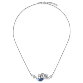 Rhodium Over Sterling Silver Crystal Mermaid 18.5 + 1 Inch Extension Necklace