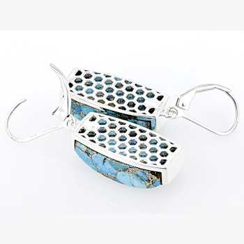 Blue Copper Composite Turquoise Sterling Silver Dangle Earrings 20x10mm