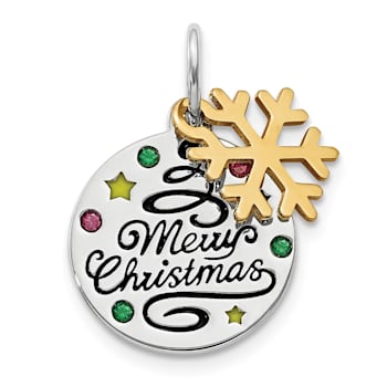 14K Yellow Gold Over Sterling Silver Enamel CZ Christmas Pendant