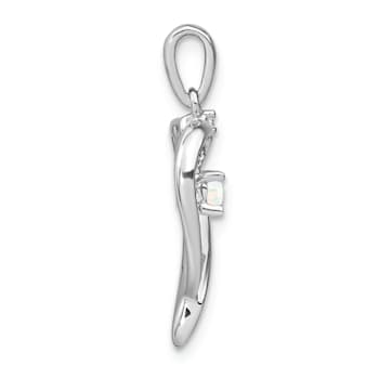 Rhodium Over 14k White Lab Gold Created Opal and Diamond Heart Pendant