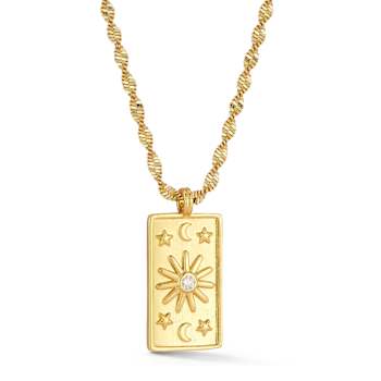 Rachel Zoe CZ Celestial Tag Pendant Necklace in 14K Gold Over Brass
