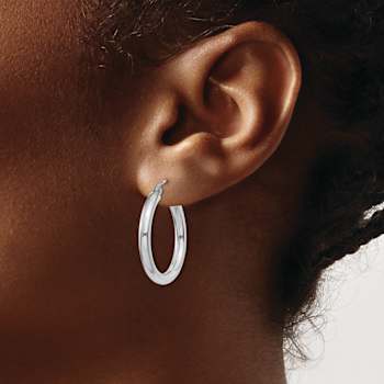 Rhodium Over 14k White Gold 1/1" Polished Tube Hoop Earrings