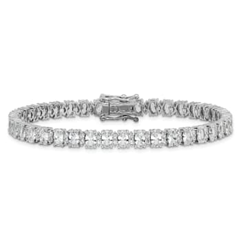 Rhodium Over Sterling Silver Polished Fancy Oval Cubic Zirconia Bracelet