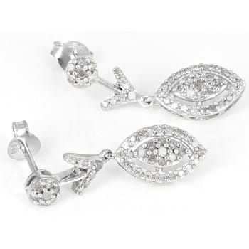 White Diamond Rhodium Over Sterling Silver Dangle Earrings 0.50ctw