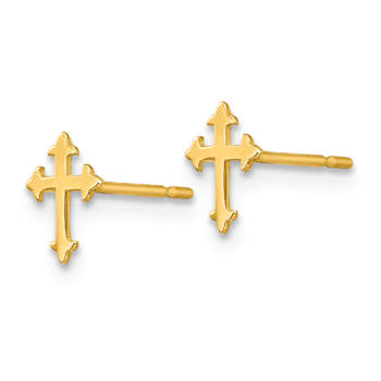 14k Yellow Gold Children's Cross Stud Earrings