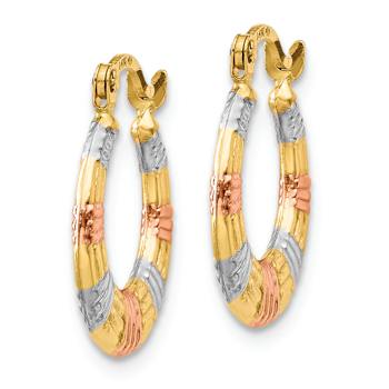 14k Yellow Gold and Rhodium Over 14k Yellow Gold Textured 5/8" Hoop Earrings