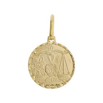 Libra Zodiac Medallion Pendant In Solid 14K Yellow Gold